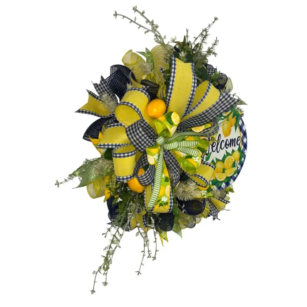 Lemon Summer Wreath, Lemon Front Door Wreath, Welcome Wreath